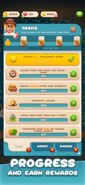 Animal Park gameplay: progress and earn rewards