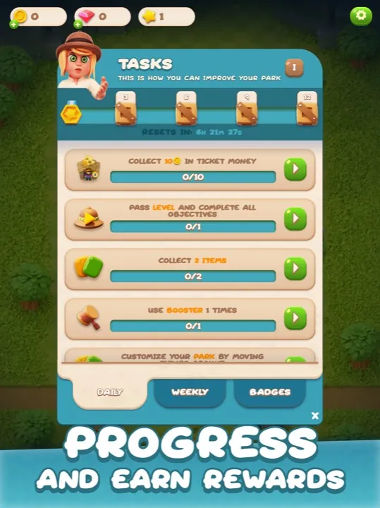 Animal Park gameplay: progress and earn rewards